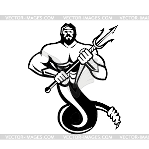 Typhoeus Holding Trident Mascot Black and White - vector clip art