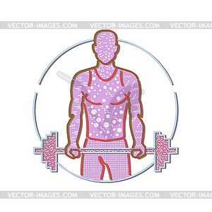 Personal Trainer Lifting Barbell Memphis Style - vector image