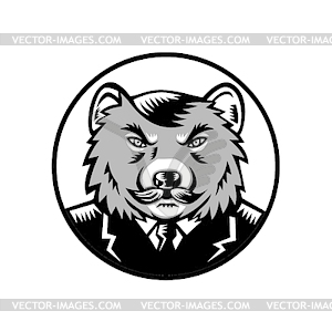Tasmanian Devil Wearing Business Suit Woodcut - vector clip art