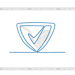 Shield With Check Mark Continuous Line - vector EPS clipart