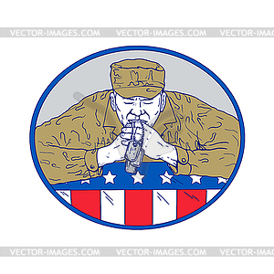 American Soldier Praying Drawing Color - vector image