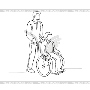 Patient on Wheelchair Continuous Line - vector image