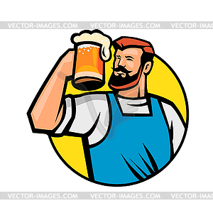 Bearded Hipster Toasting Beer Mug Circle Mascot - vector image