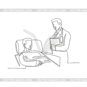 Hospital Patient and Doctor Continuous Line - vector clip art