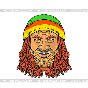 Rastafarian Head Front Drawing Color - stock vector clipart