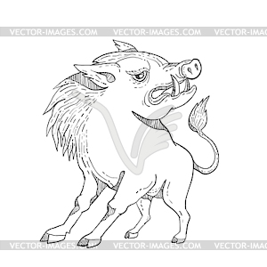 Razorback Doodle Art Black and White - vector image