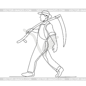 Organic Farmer Walking Scy Continuous Line - vector image