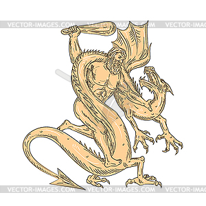 Hercules Fighting Dragon Drawing Color - vector image