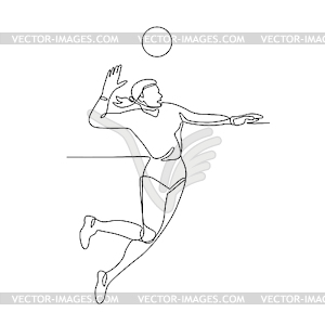 Volleyball Player Striking Ball Continuous Line - vector clip art