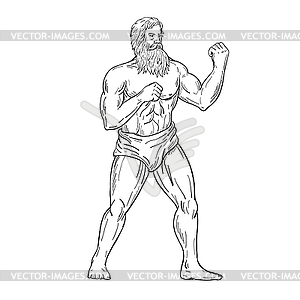 Bearded Boxer Fighting Stance Drawing Black and - vector clipart