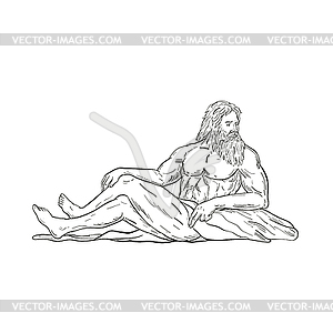 Heracles Reclining Side Drawing Black and White - vector clipart / vector image