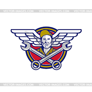 Crew Chief Crossed Wrench Army Wings Icon - vector image