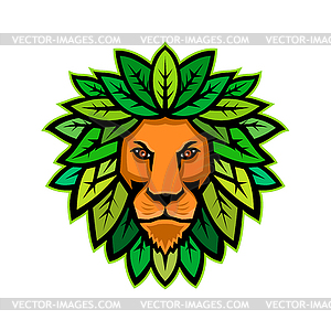 Лев с листьями как грива талисман - клипарт в векторе
