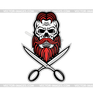 Skull Hair and Beard Scissors Mascot - vector clipart