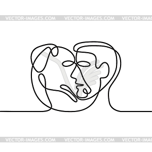 Man and Dog Face Side Continuous Line - vector clip art