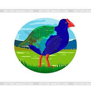 South Island Takahe Bird Oval Retro - vector clipart
