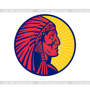 Old Native American Chief Headdress Circle - vector clipart