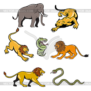 African Safari Wildlife Cartoon Set - royalty-free vector clipart