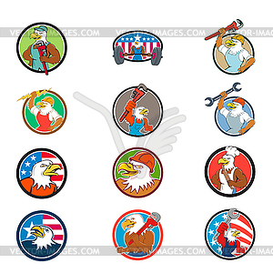 American Eagle Mascot Circle Cartoon Set - vector image