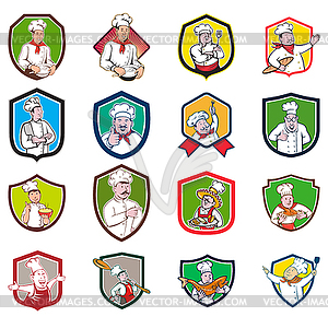 Chef Baker Cook Crest Cartoon Set - vector clip art