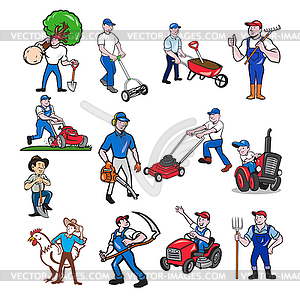 Agricultural Worker Mascot Cartoon Set - stock vector clipart