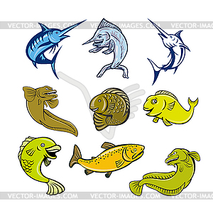 Marine Life Animals Cartoon Set - vector image