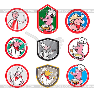 Pig Worker Icon Mascot Cartoon Set - vector clipart