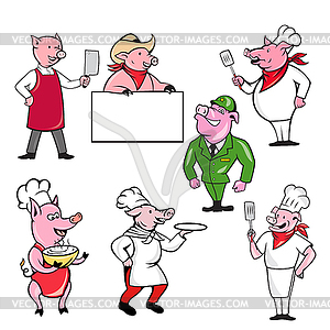 Pig Worker Mascot Cartoon Set - vector image