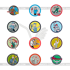 Plumber Mascot Circle Cartoon Set - vector image