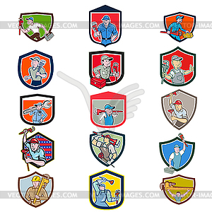 Plumber Mascot Crest Cartoon Set - vector image