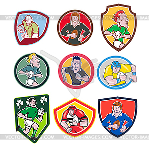 Rugby Player Icon Cartoon Set - vector image