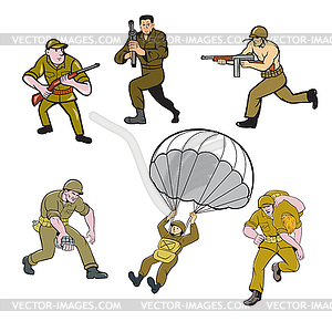 World War Two Soldier Cartoon Set - royalty-free vector image