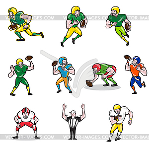 Набор сбора мультяшныйа игрока американского футбола - иллюстрация в векторном формате