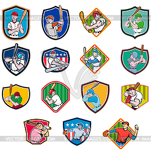 Baseball Player Shield Icon Set - vector image