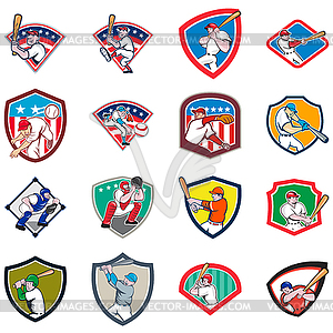 Baseball Player Shield Icon Set - vector clipart
