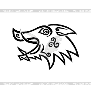 Boar Head Celtic Knot Black and White Stencil - vector clipart