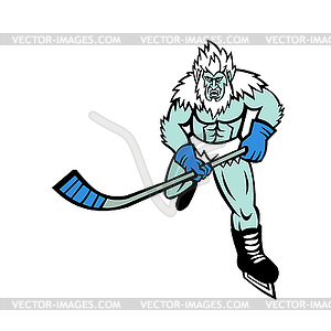 Abominable Snowman Ice Hockey Player Mascot - vector clipart