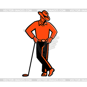 Cowboy Golfer Leaning Golf Club Mascot - vector image