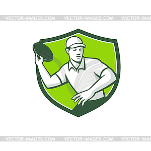 Disc Golf Player Throwing Front Mascot Crest - vector clipart