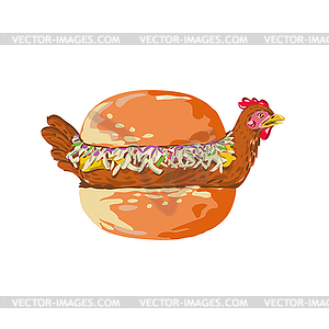 Bird in Bun Sandwich Retro - vector clipart