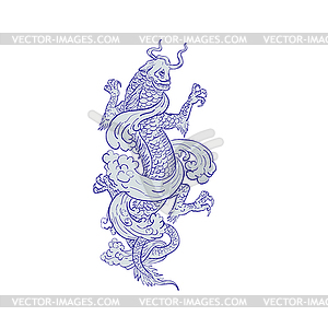 Koi Carp Transforming Into Dragon Tattoo Drawing - color vector clipart