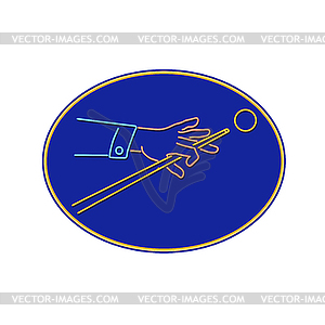 Billiards Cue Stick Hitting Ball Neon Sign Oval - vector clipart