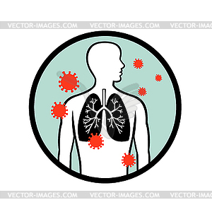Coronavirus Infecting Human Lung Circle Retro - color vector clipart