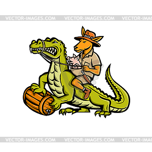 Kangaroo Riding Crocodile Mascot - vector clip art