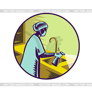 Nurse Spraying Disinfectant Retro - royalty-free vector clipart