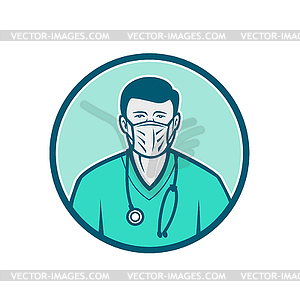Мужской медсестра носить значок хирургическая маска - стоковое векторное изображение
