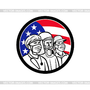 American Essential Workers Wearing Mask USA Flag - vector image