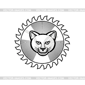 Smiling Cougar Circular Saw Blade Icon Retro - vector image