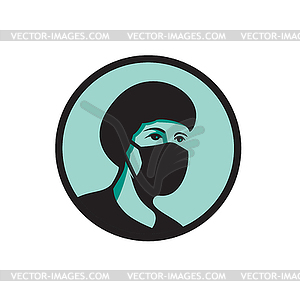 Женский медсестра носить талисман в черной маске - изображение в формате EPS