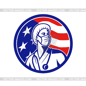 American Nurse Looking Up USA Flag Circle - vector clip art